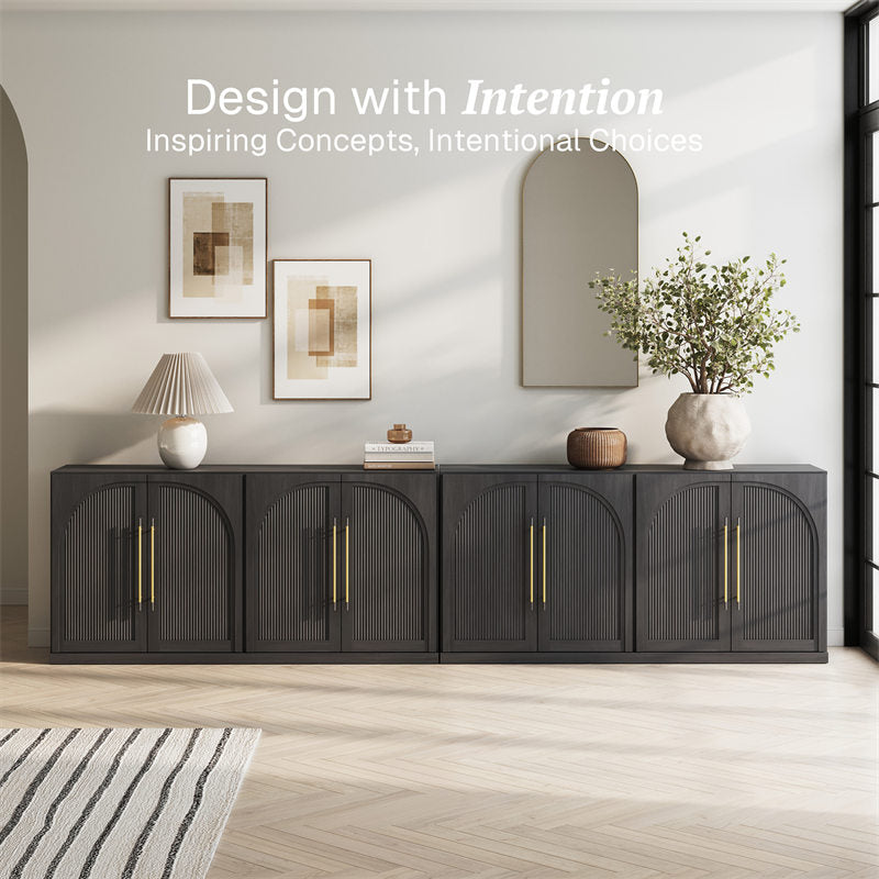 Inside of the Belleze Jagger sideboard showing the tiered shelving