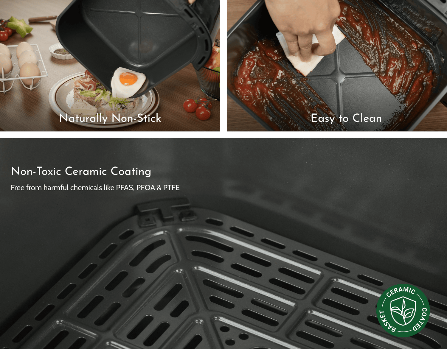 Close-up of the CeraMagic ceramic nonstick coating lining the Tastee basket