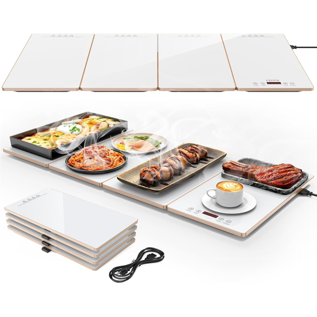 FEPPO 4-in-1 Modular Electric Warming Tray in black with gold trim