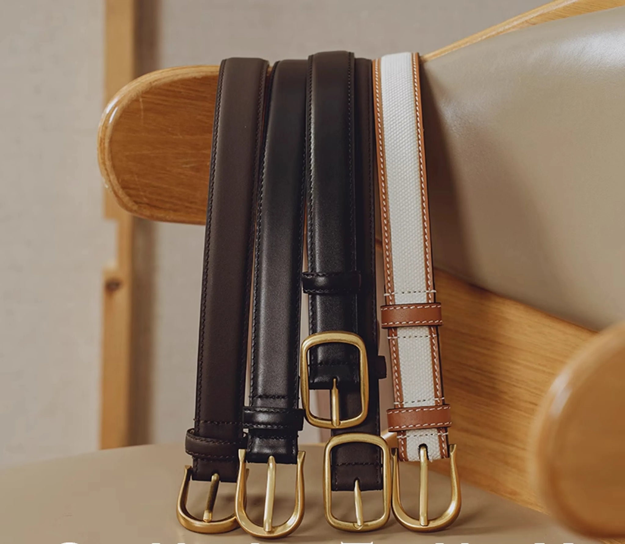Cultum retro leather belt lineup shown in black, brown and canvas colorways