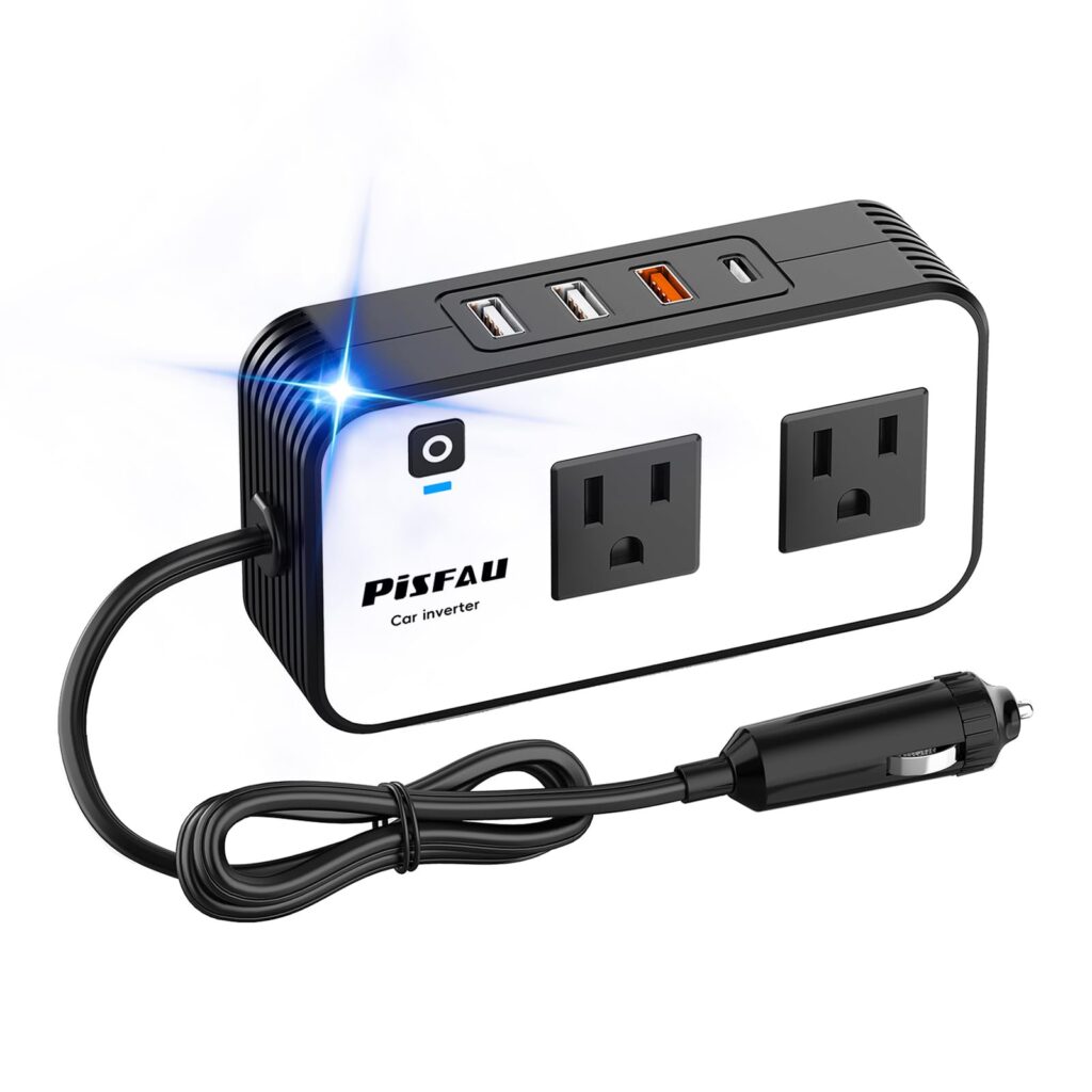 PiSFAU 200W car power inverter with dual AC outlets and USB charging ports
