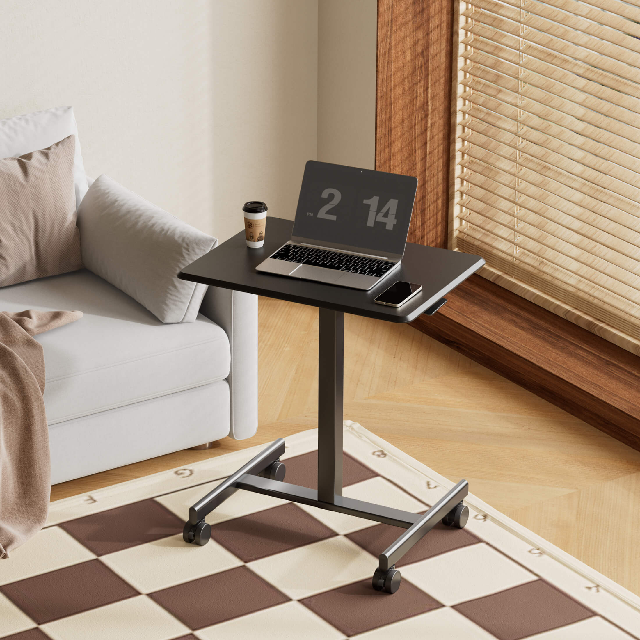 The Sweetcrispy Adjustable Laptop Desk Bedside Table raised to standing height