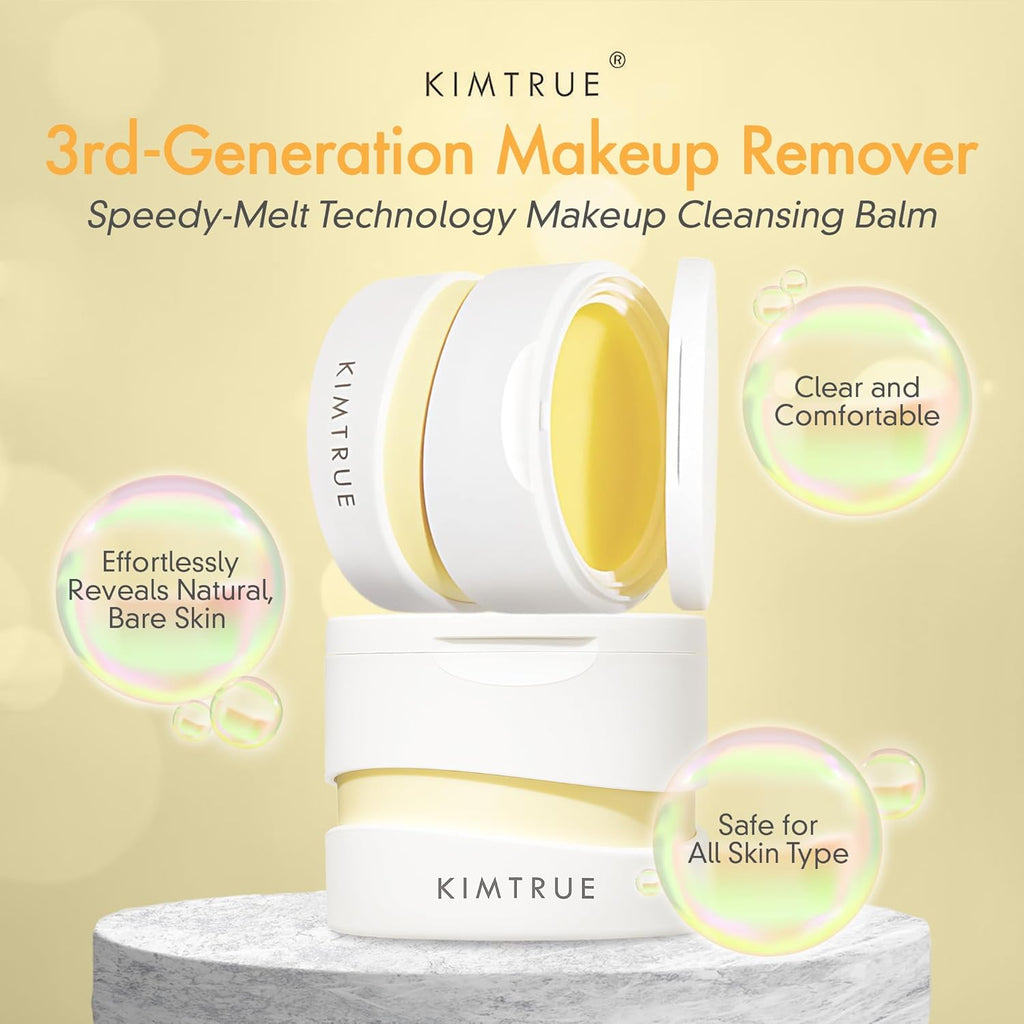 Scoop of Kimtrue cleansing balm lifted out with the spatula that comes in the jar