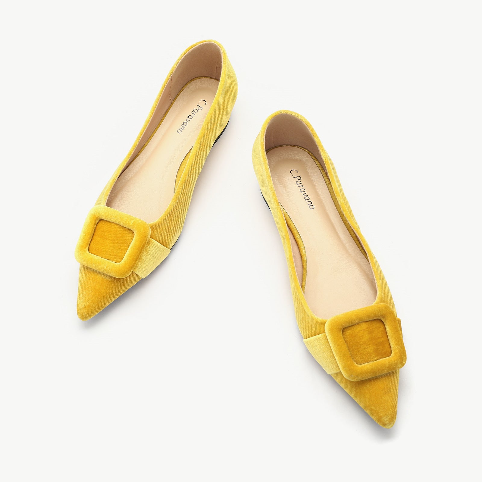 Black C.Paravano Aida velvet flats with a square buckle