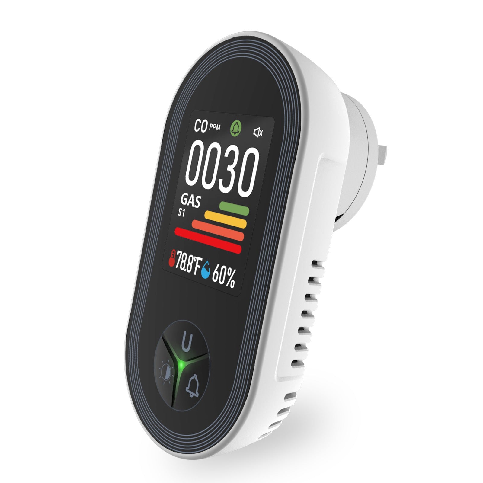 Plug-in MOES detector for carbon monoxide and natural gas with an LCD screen