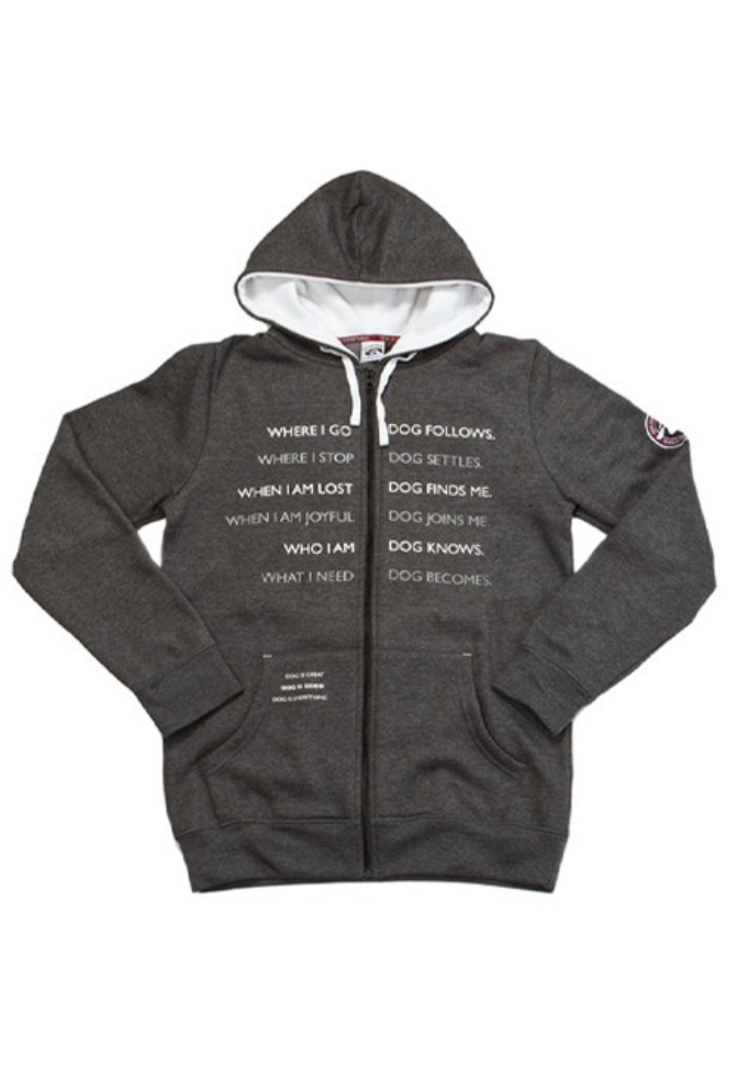 Charcoal grey zip hoodie from Dog Is Good in the Dog Codependent design