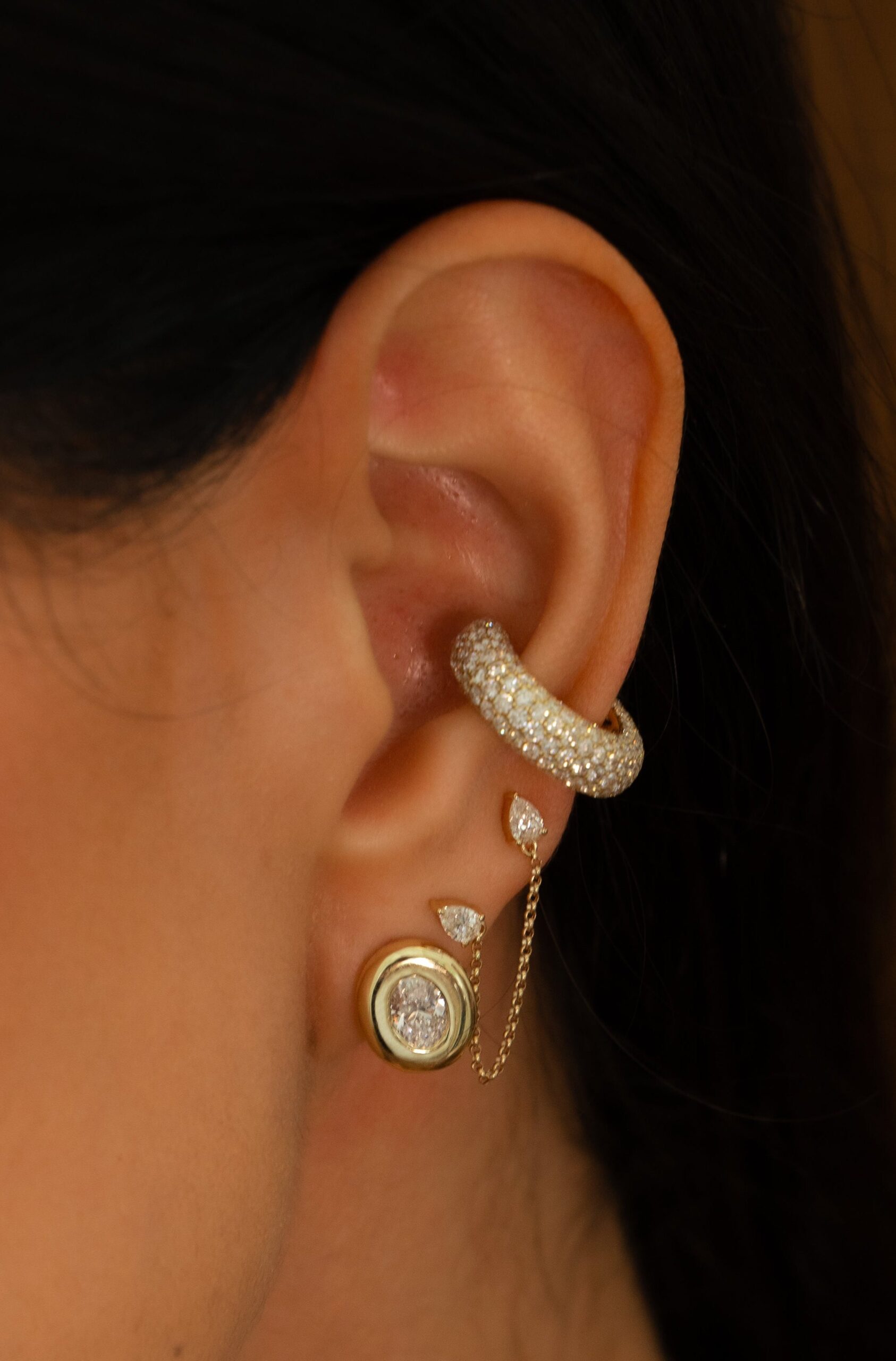 Gold lab-grown oval bubble stud earring, a second everyday style from the Monisha Melwani collection