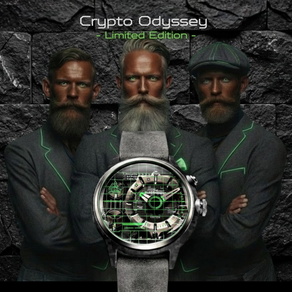 The Electricianz Crypto Odyssey watch dial showing visible colored cables