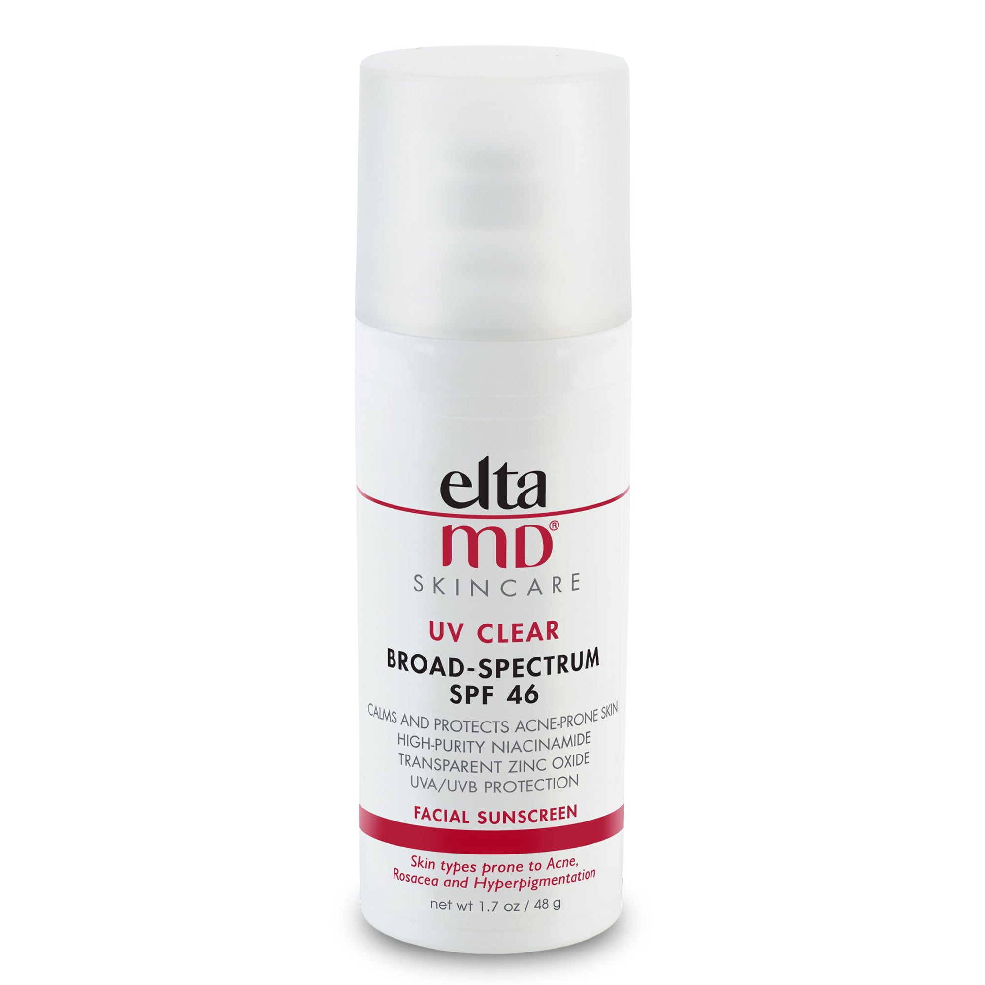 A bottle of EltaMD UV Clear Broad-Spectrum SPF 46 sunscreen