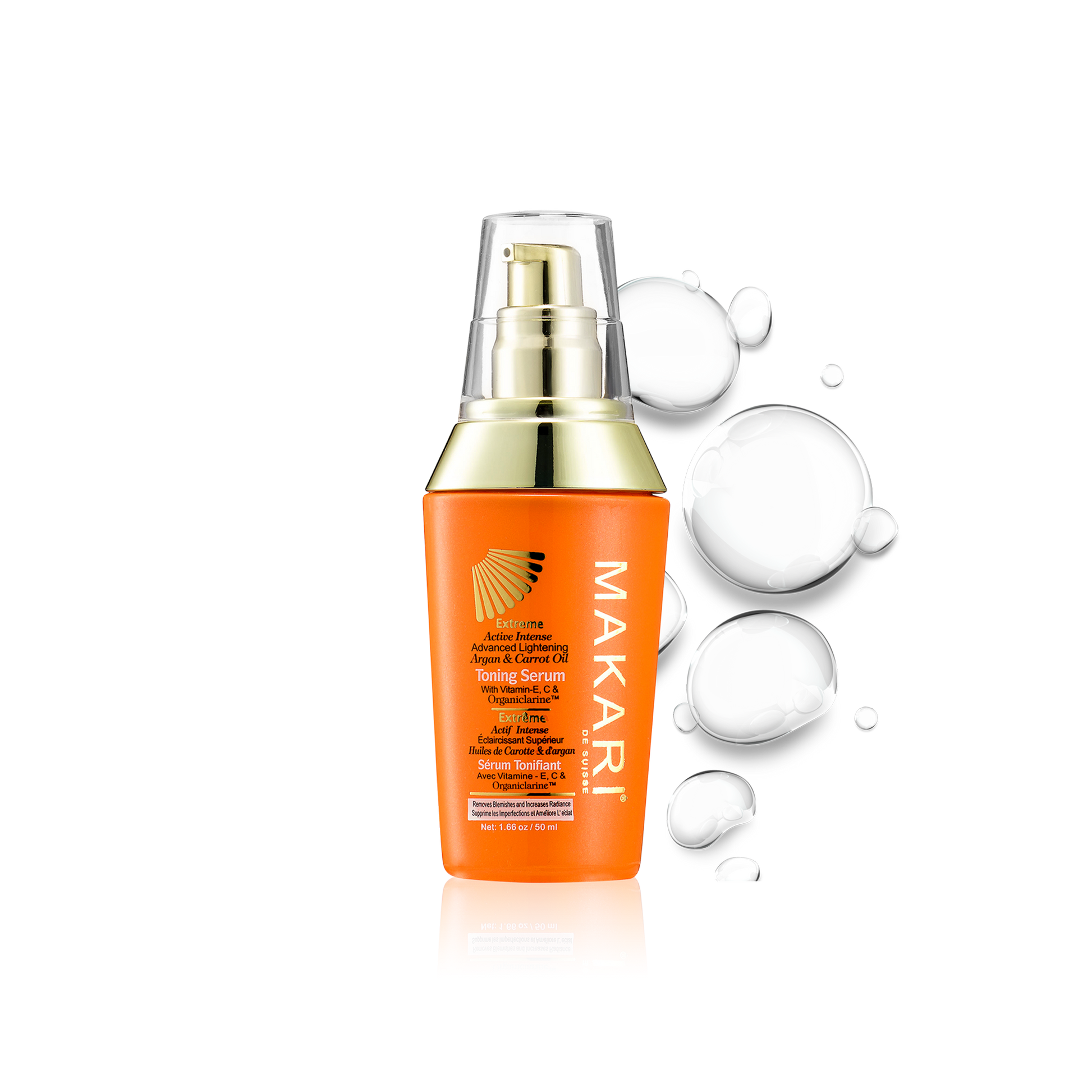 Bottle of Makari Extreme dark spot serum made with argan and carrot oil
