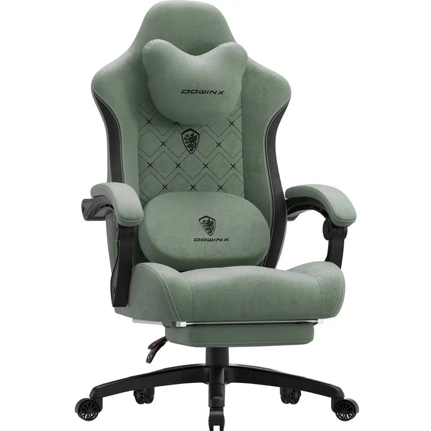 The Dowinx Heated Massage Series MB38 gaming chair with green fabric upholstery