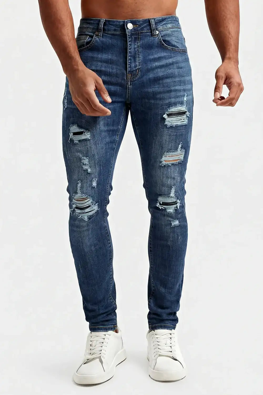Men's ripped slim-fit stretch jeans from GINGTTO