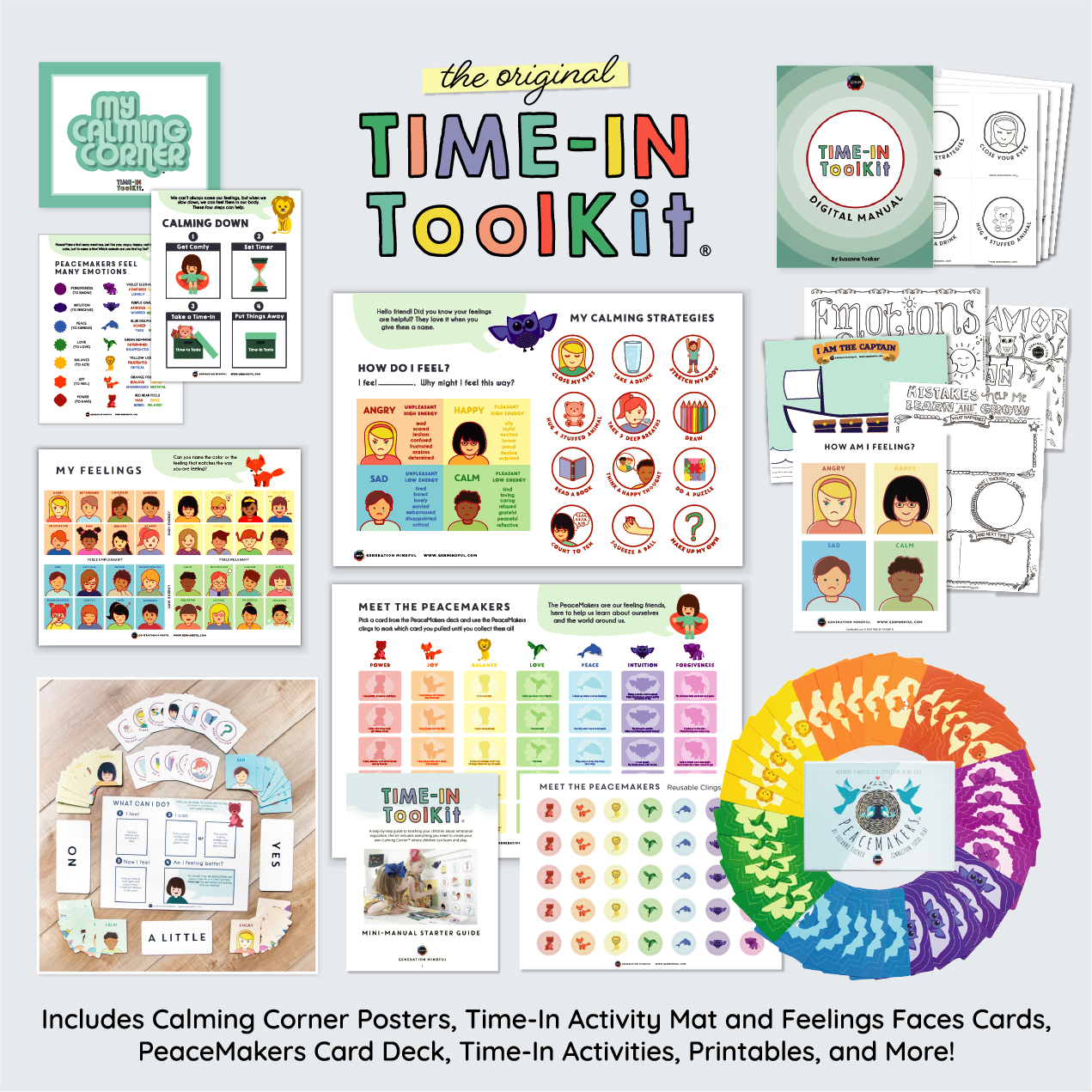 Generation Mindful's Time-In ToolKit with all of its pieces spread out