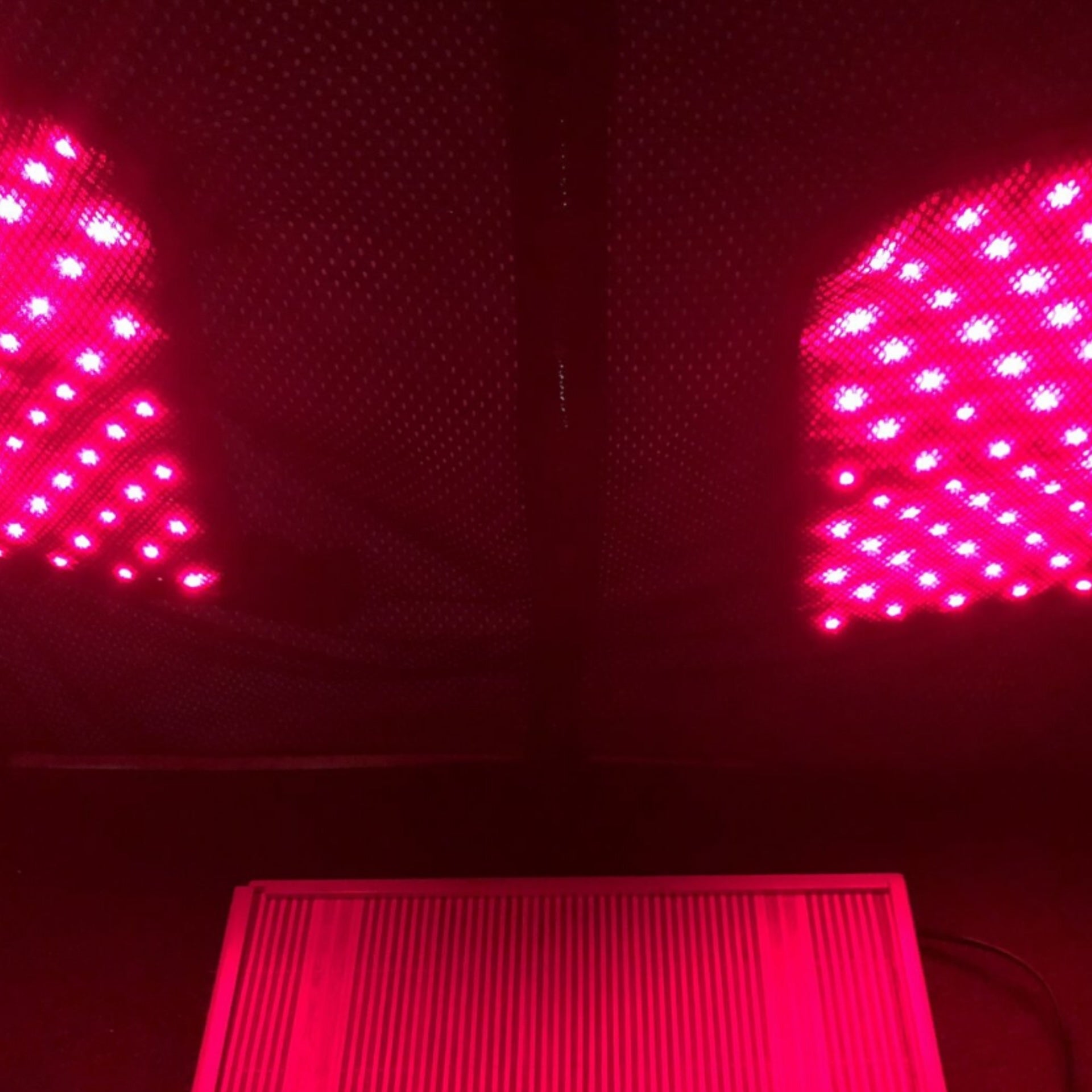 Inside the Therasage Thera360 Plus infrared sauna, with the heating panels visible