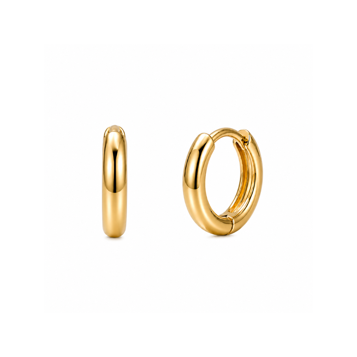 The Ellie Vail Erin Huggie Hoop Earring shown in gold and in silver