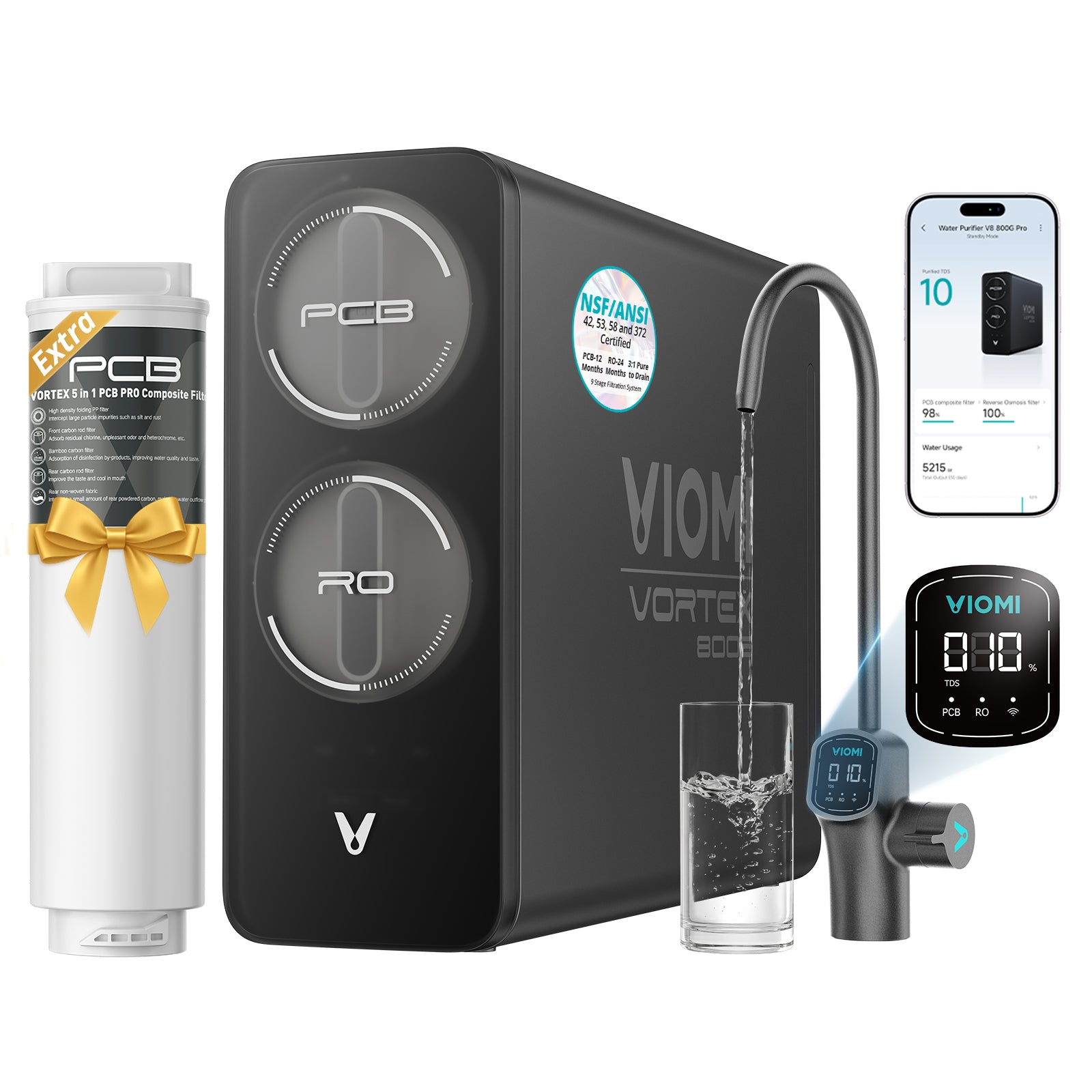 VIOMI Vortex 8 Pro under-sink tankless reverse osmosis purifier with its smart LED faucet