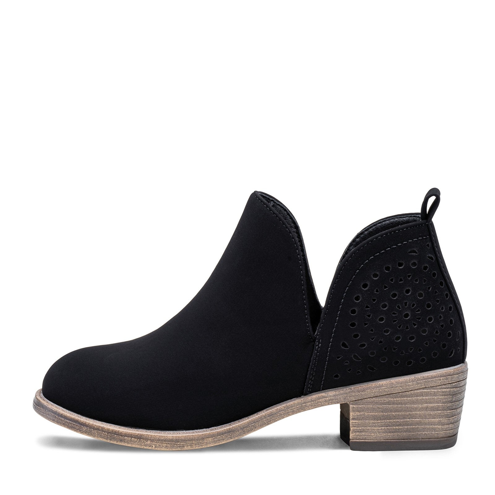 Black nubuck chunky cutout ankle booties for women from Vepose