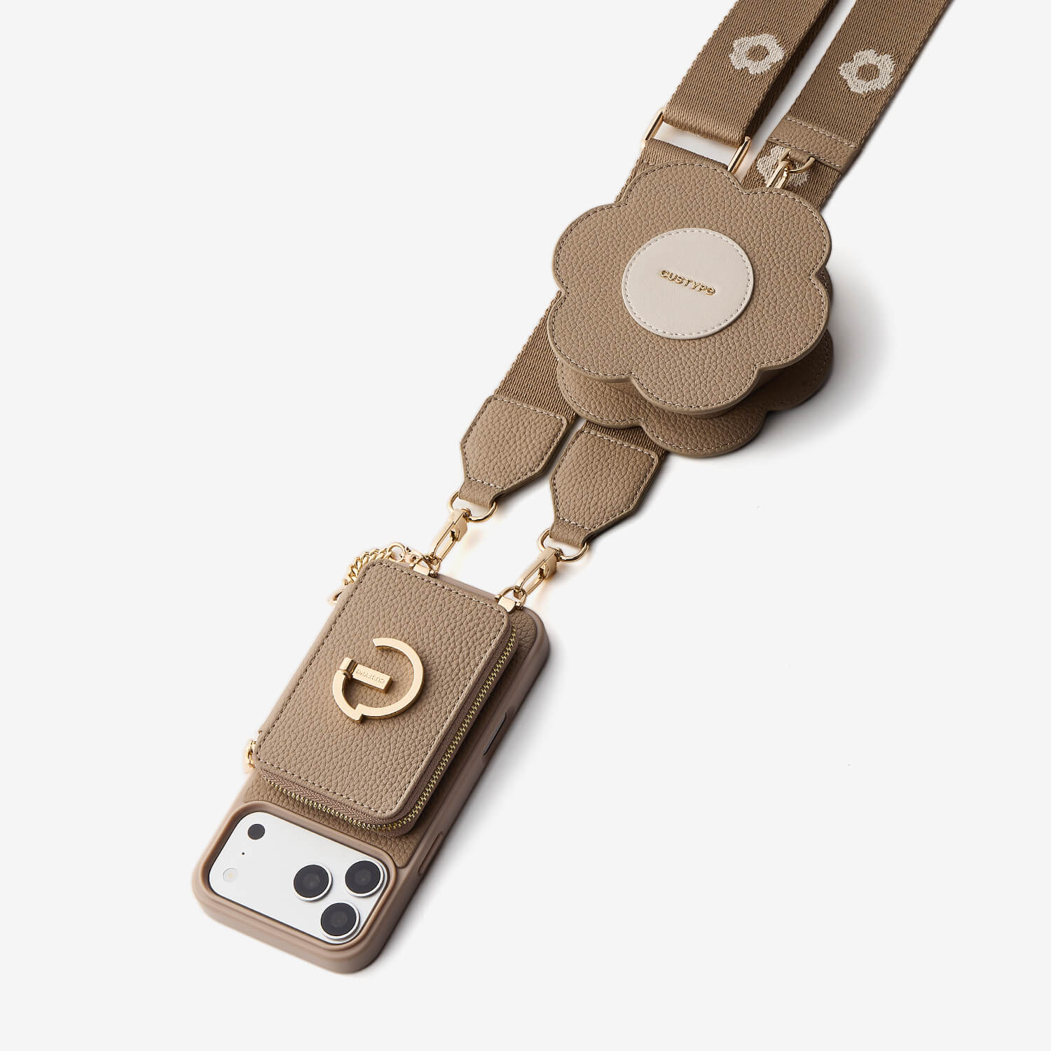Crossbody wallet phone case from Custype with an integrated kickstand, shown as an example of the E-stand design