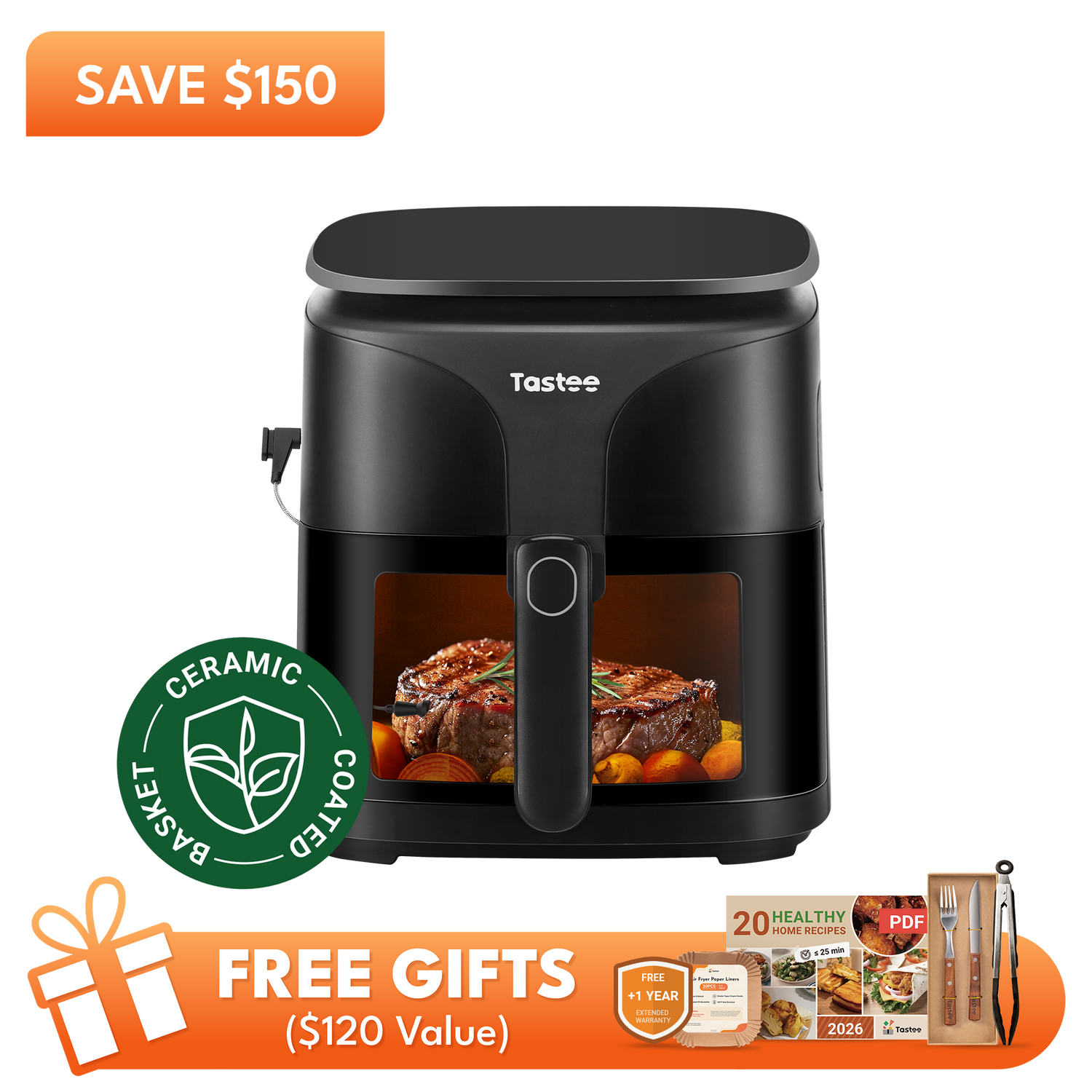 Tastee Sensor Magic ceramic-coated smart air fryer sitting on a kitchen countertop