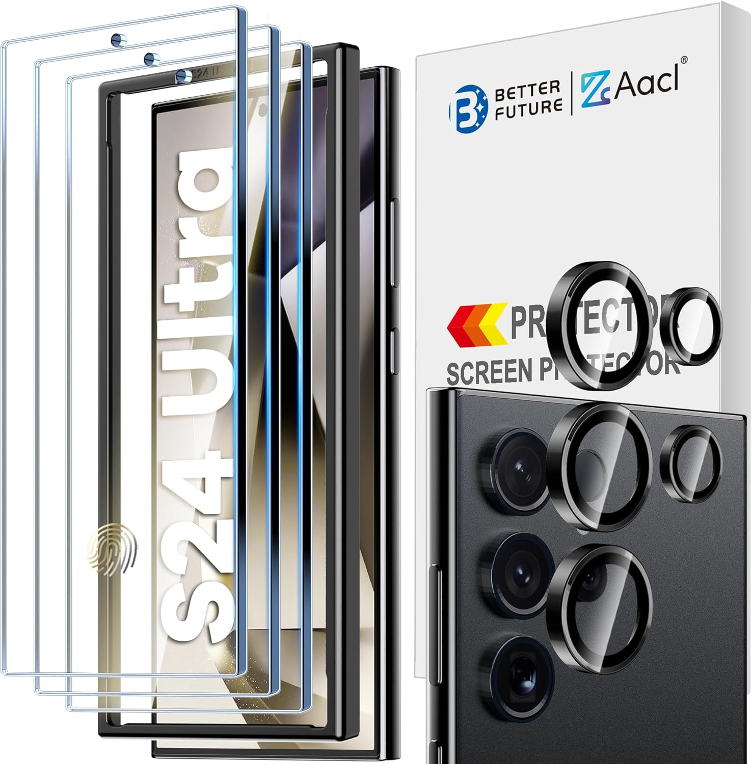 Box of the AACL three-pack of tempered glass protectors made for Samsung Galaxy Ultra phones