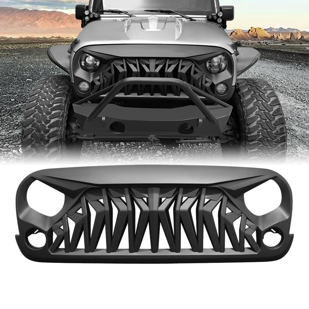 Matte black version of the AM Off-Road Shark Grille for the Wrangler JK