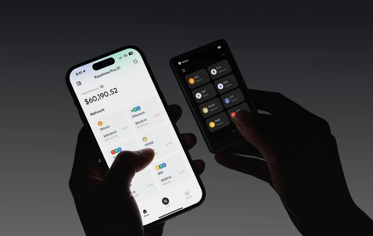 Keystone 3 Pro hardware wallet with its touchscreen on the wallet screen