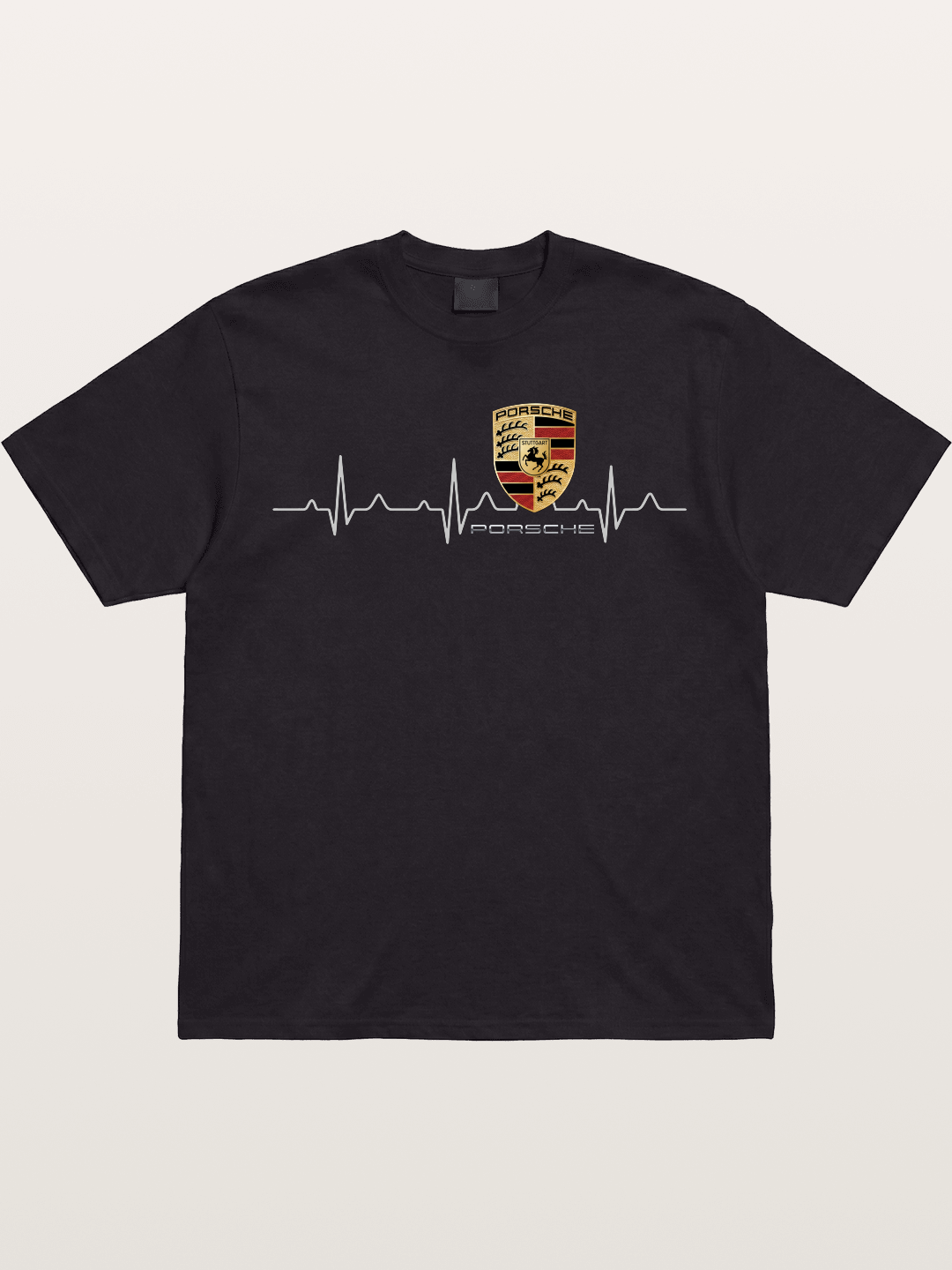 Front graphic of the QINK Porsche Heartbeat ECG Line Design tee