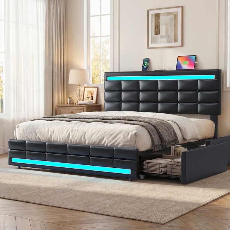 ADORNEVE Queen Storage Bed Frame Review: LED Headboard, Charging and Drawers