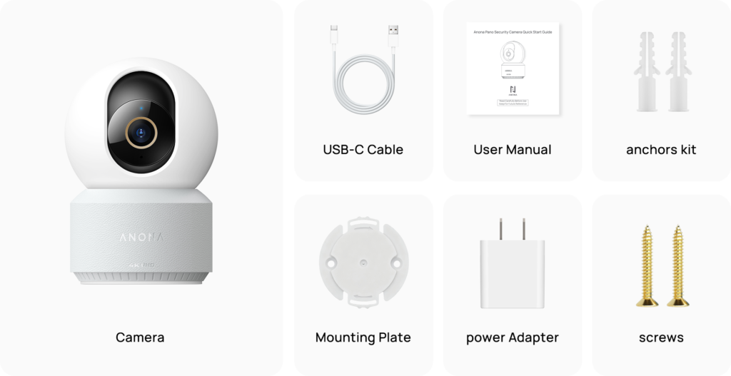 Anona Pano camera shown next to its included accessories