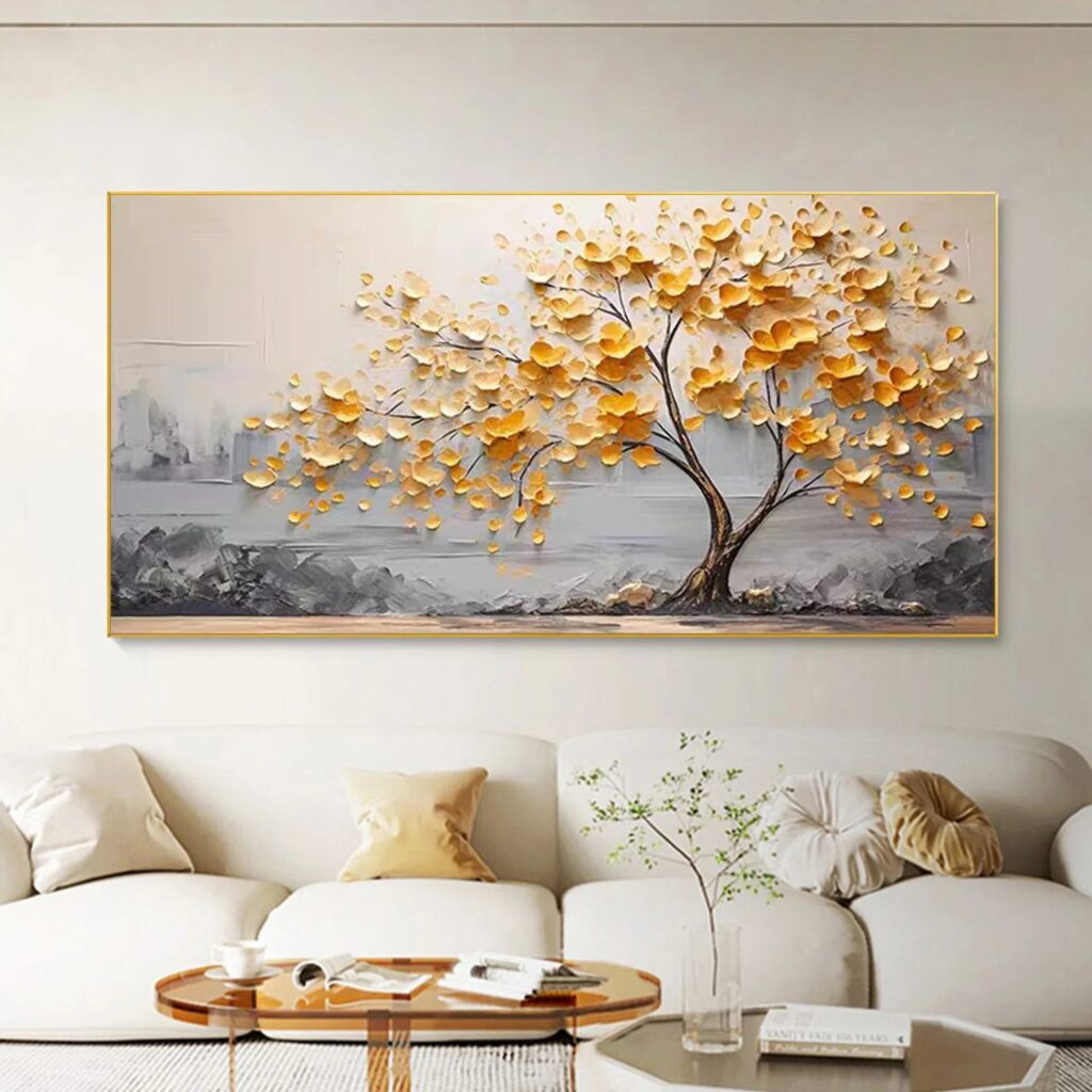 Golden Bloom Tree Painting from Artextured with raised gold-leaf texture, an example of the brand's palette-knife work