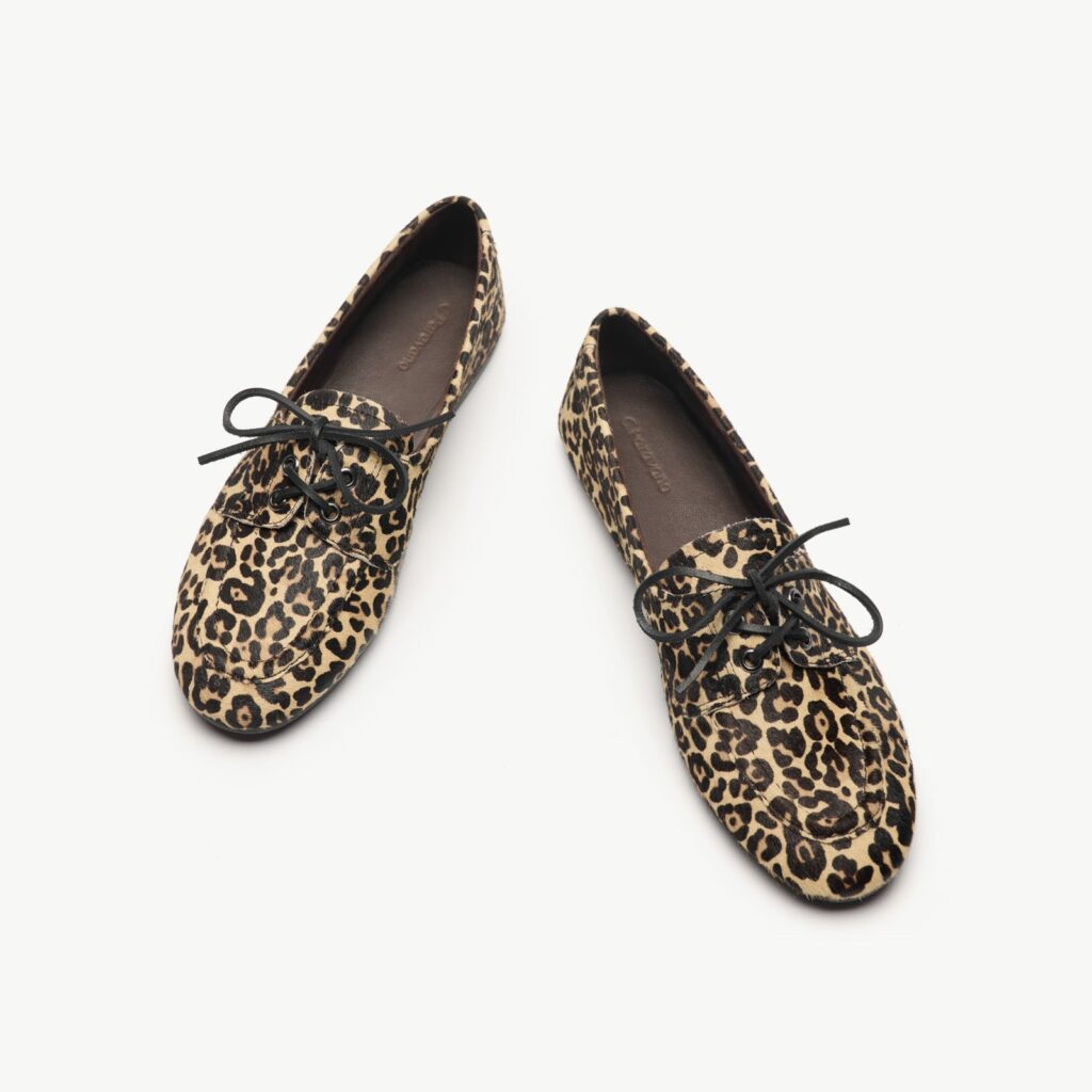 Luisa lace-up loafers in a leopard print with black laces