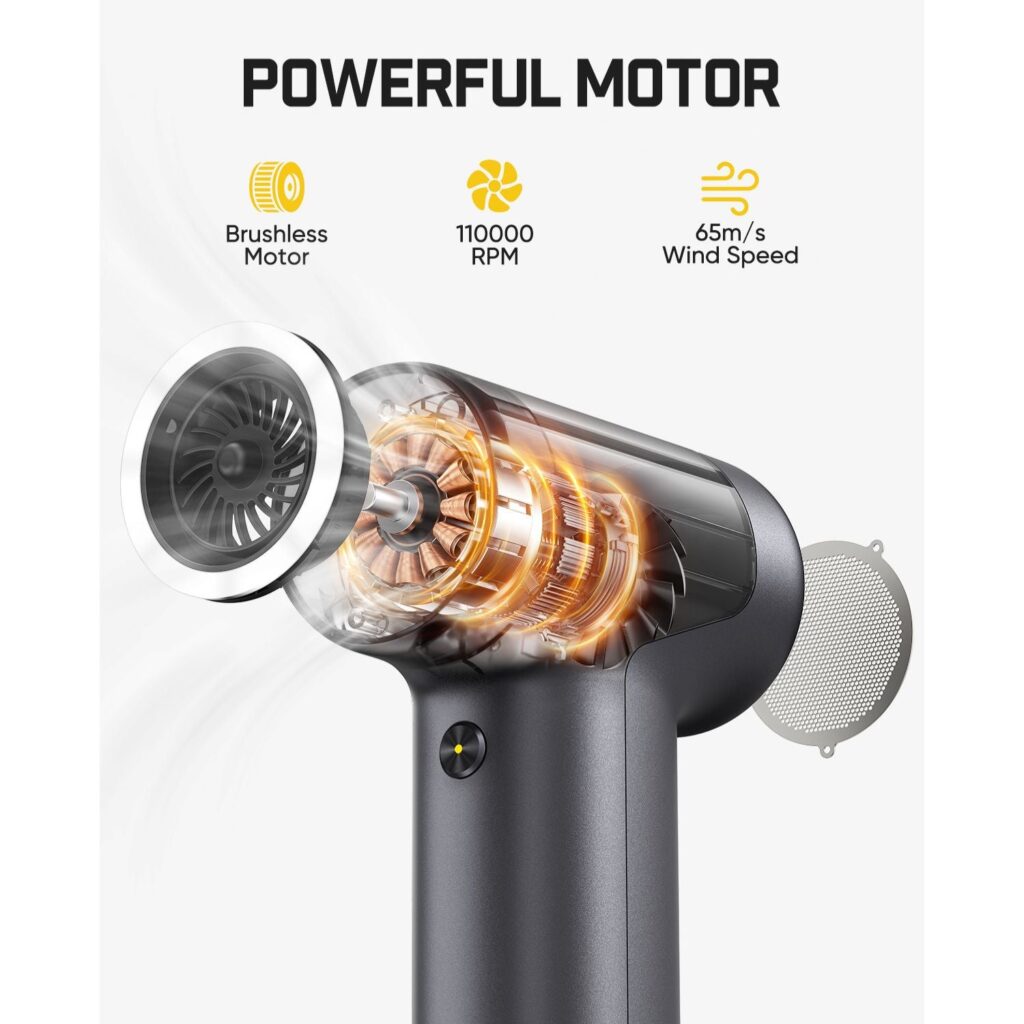 Fanttik B10 Pro electric air duster with a cutaway view of its brushless motor
