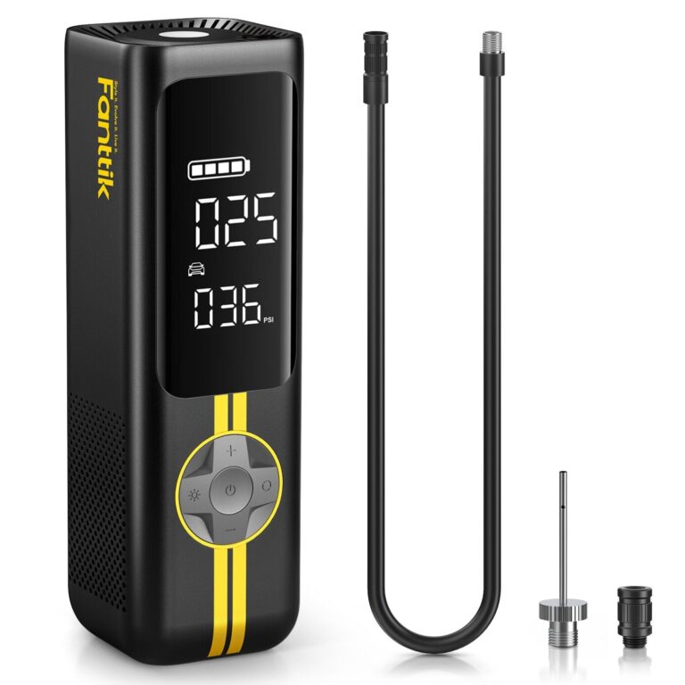 Fanttik X8 Apex tire inflator shown with its two air tubes and digital display