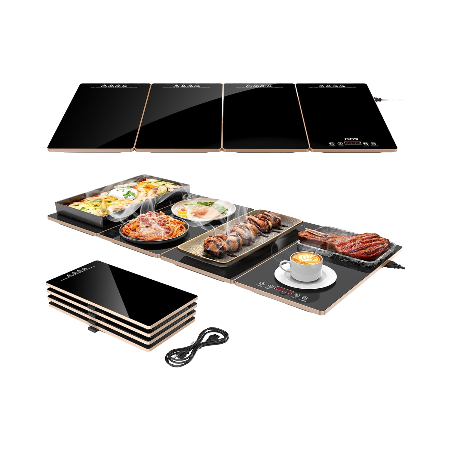 FEPPO 4-in-1 Electric Warming Tray: Modular Heat for Buffet Hosting