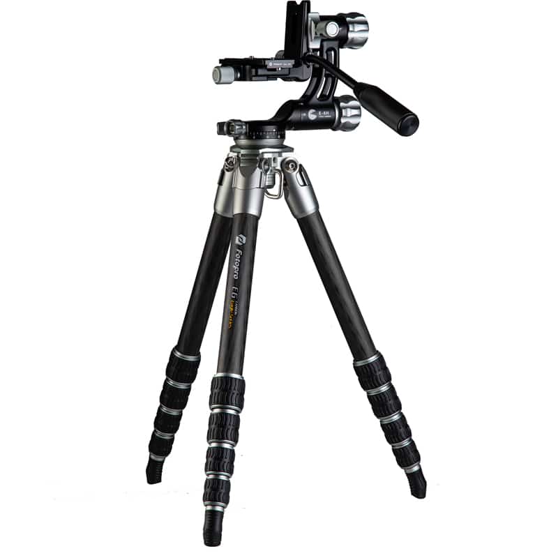 Fotopro Eagle Series carbon fiber tripod with a gimbal head mounted on top