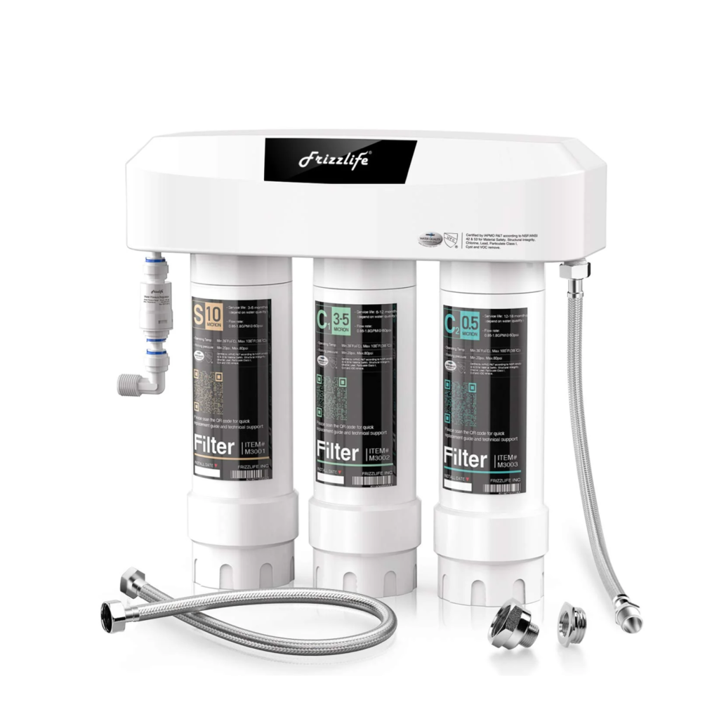 Frizzlife SK99-NEW three-stage under-sink water filter with three cartridges