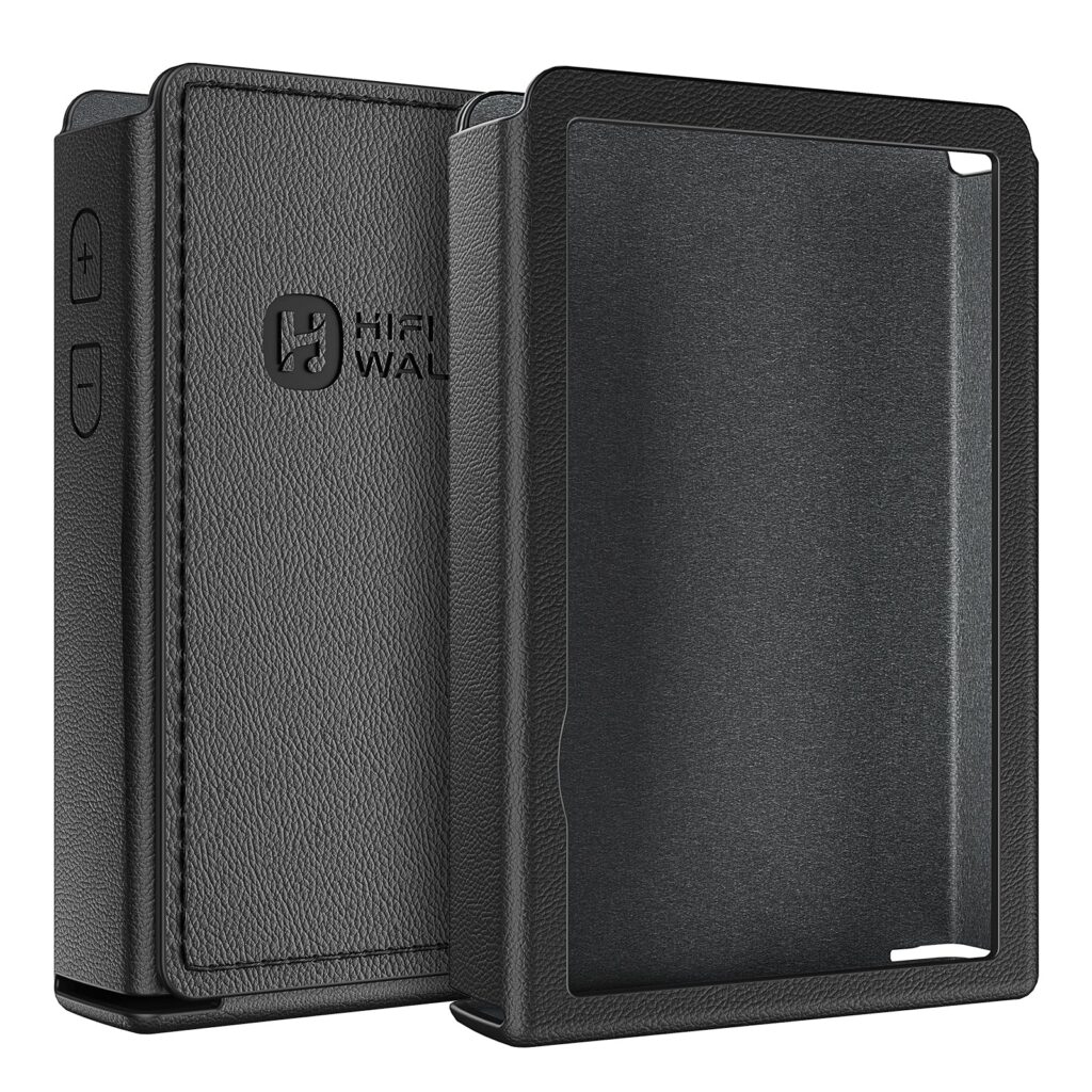 Black PU leather protective case with a stitched back panel, sold by HIFI WALKER for the H2 player
