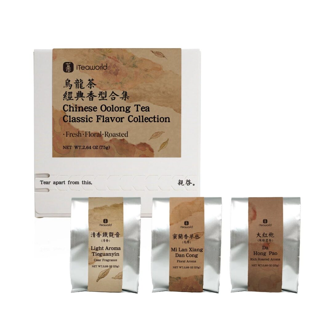 iTeaworld Chinese Oolong Tea Starter Set box with three loose-leaf tea pouches