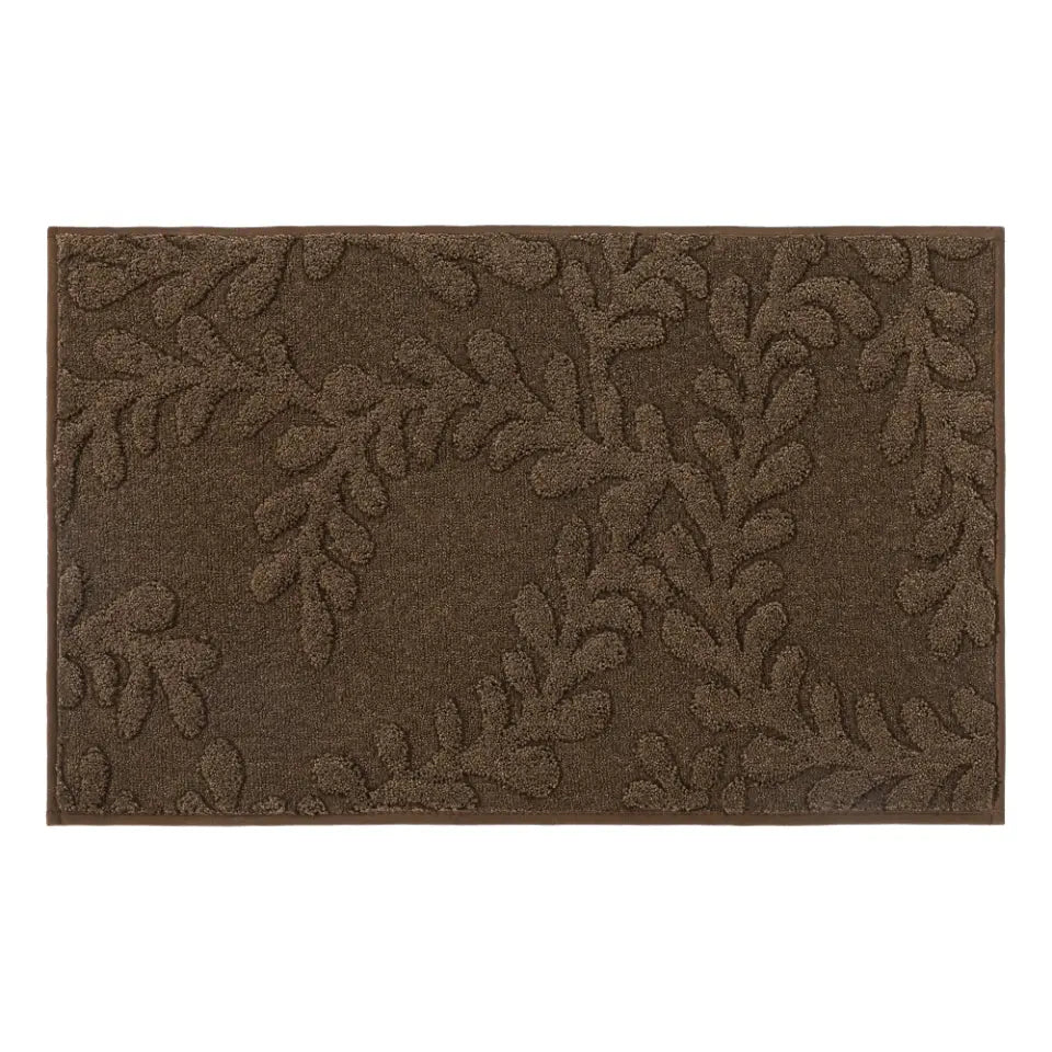 Jaatop Embossed Leaf Entry Mat in brown with an embossed leaf pattern