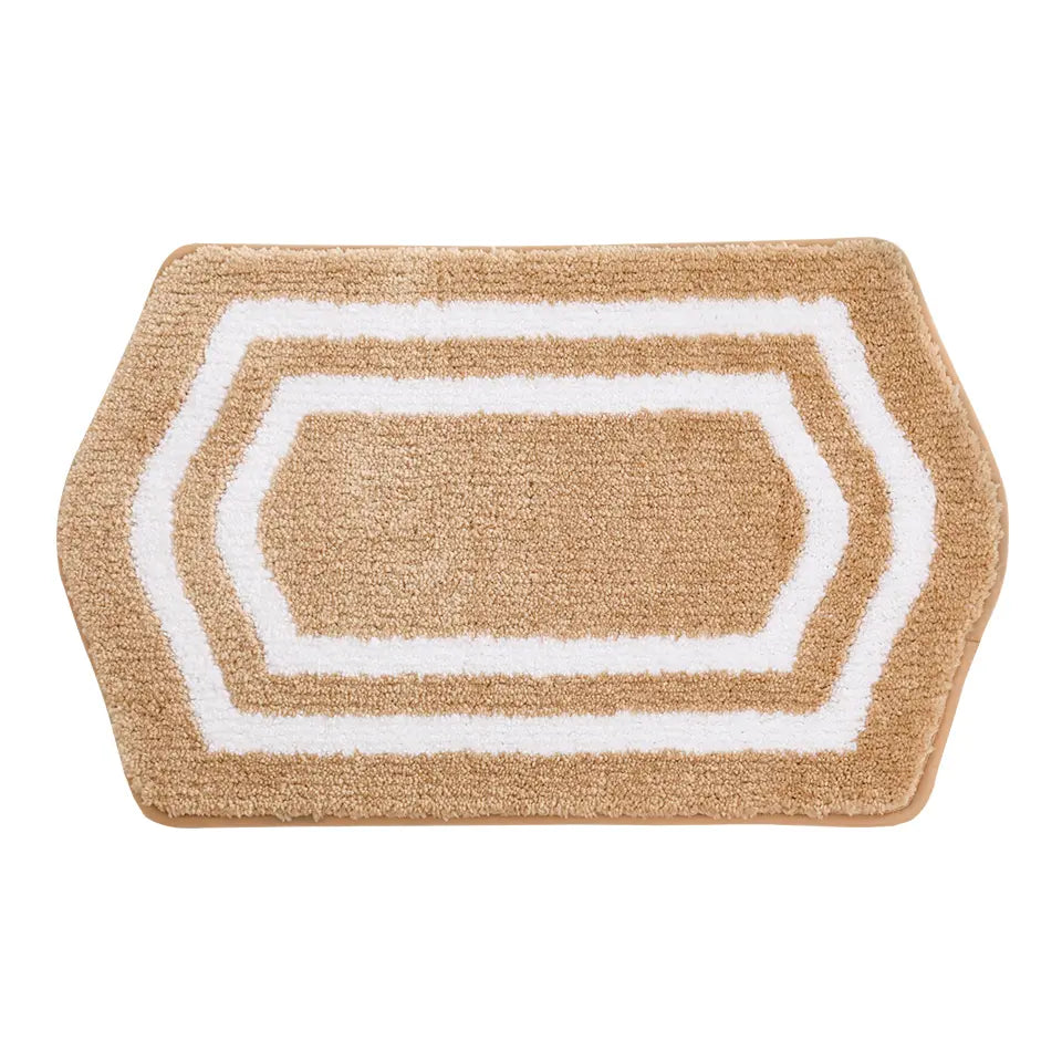 Jaatop Contrast Border Plush Bath Rug in beige with a white border