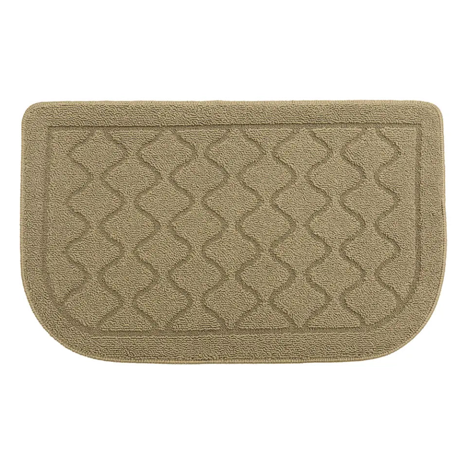 Jaatop Textured Lattice Half-Moon Kitchen Rug in beige with a textured lattice pattern