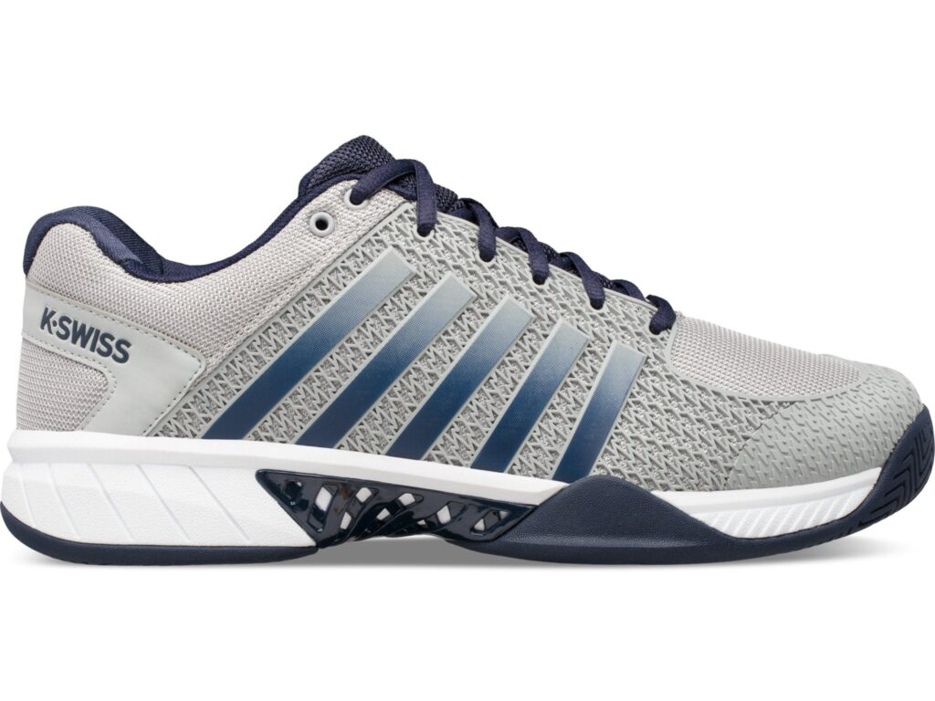 K-Swiss Express Light Pickleball court shoe in grey and navy with gradient stripes