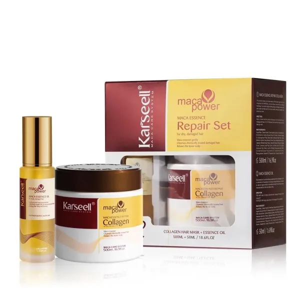 Karseell repair set box with a collagen mask jar and an argan oil bottle in front of it