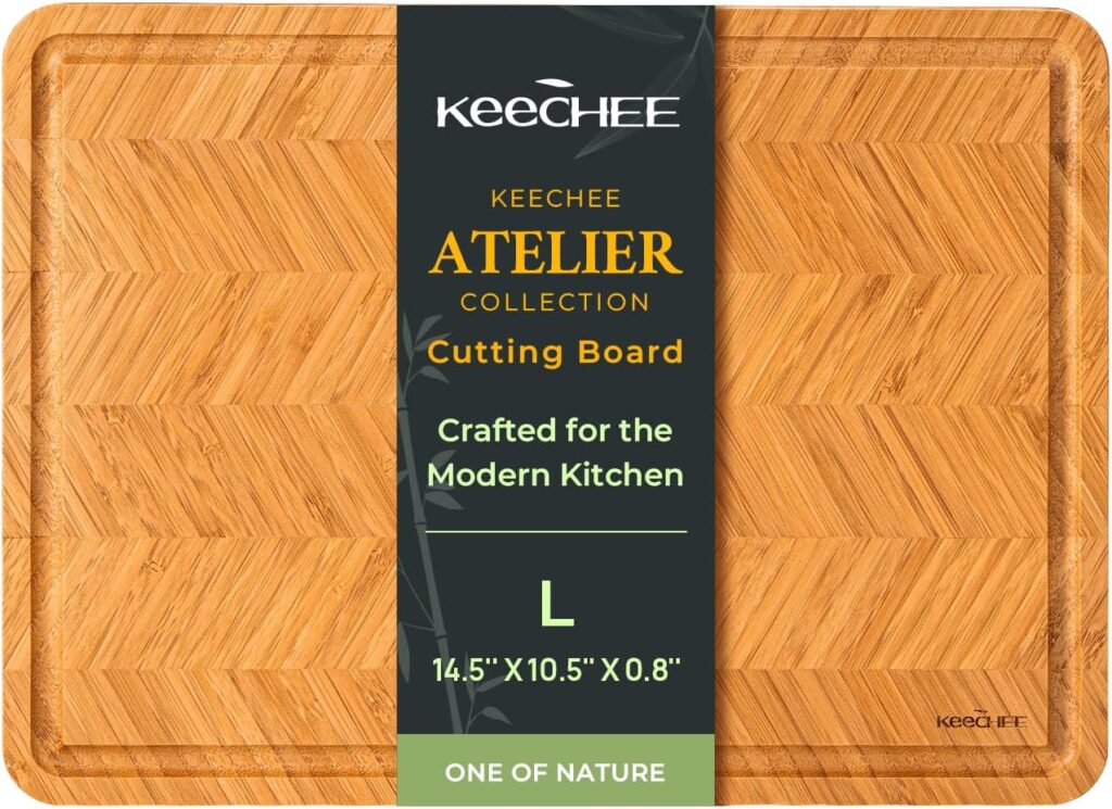 Keechee Atelier herringbone bamboo cutting board with a chevron grain pattern