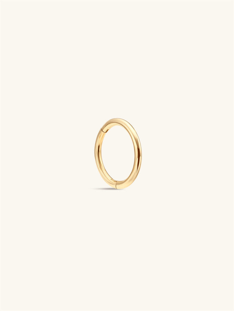 Kosiner plain 14K gold hinged hoop earring in a simple polished finish