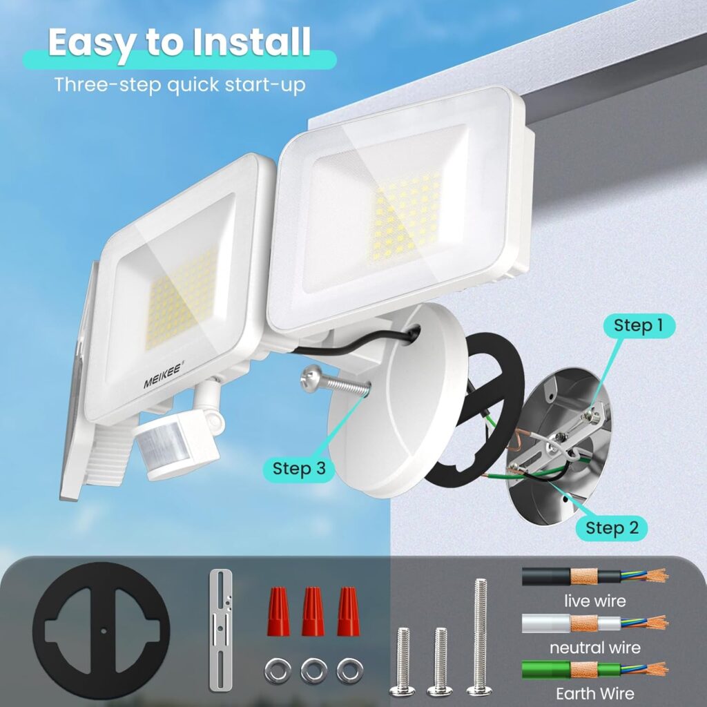 Installing the MEIKEE flood light onto a junction box with the included wiring hardware