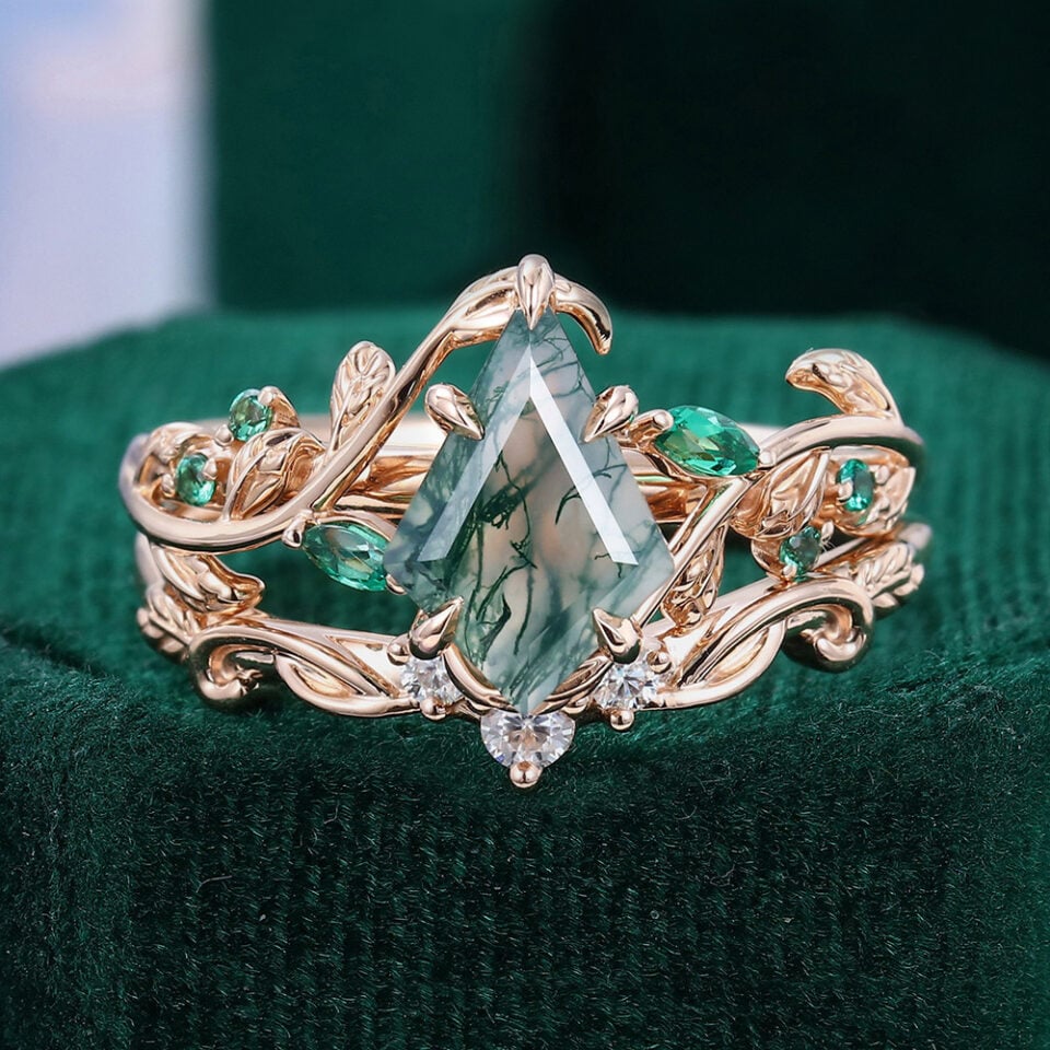 Molly Jewelry Kite Cut Moss Agate Bridal Set Review: Stones, Sizing and Fine Print