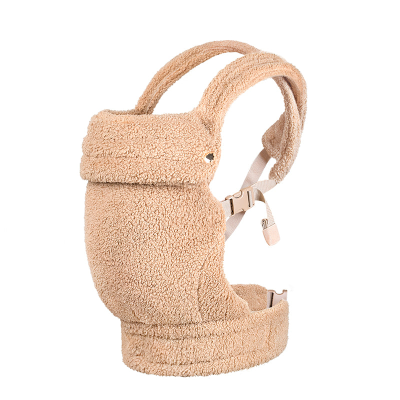 NEST BLANCHE Winter Teddy Velvet carrier in a soft tan teddy-style fabric