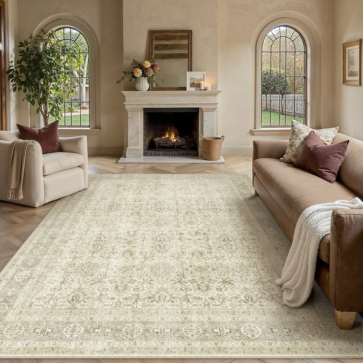 PureCozy Selma Persian Vintage Rug: Washable and Low-Pile