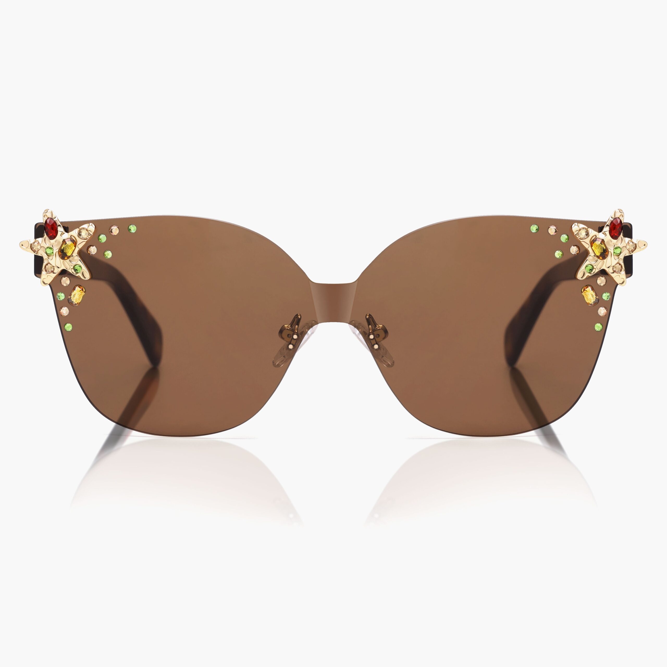 SOJOS x Oceanus rimless sunglasses with brown lenses and gold starfish details